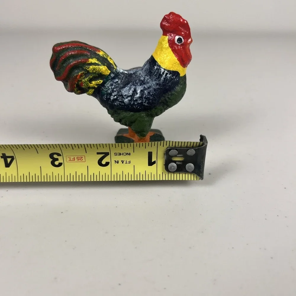 Vintage Rooster Cast Iron Chicken Hand Painted‎ Figurine Decor Paper Weight